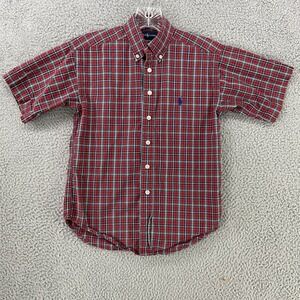 Ralph Lauren Button-Up Boys S Red Plaid Short Sleeve Embroidered Logo Collared